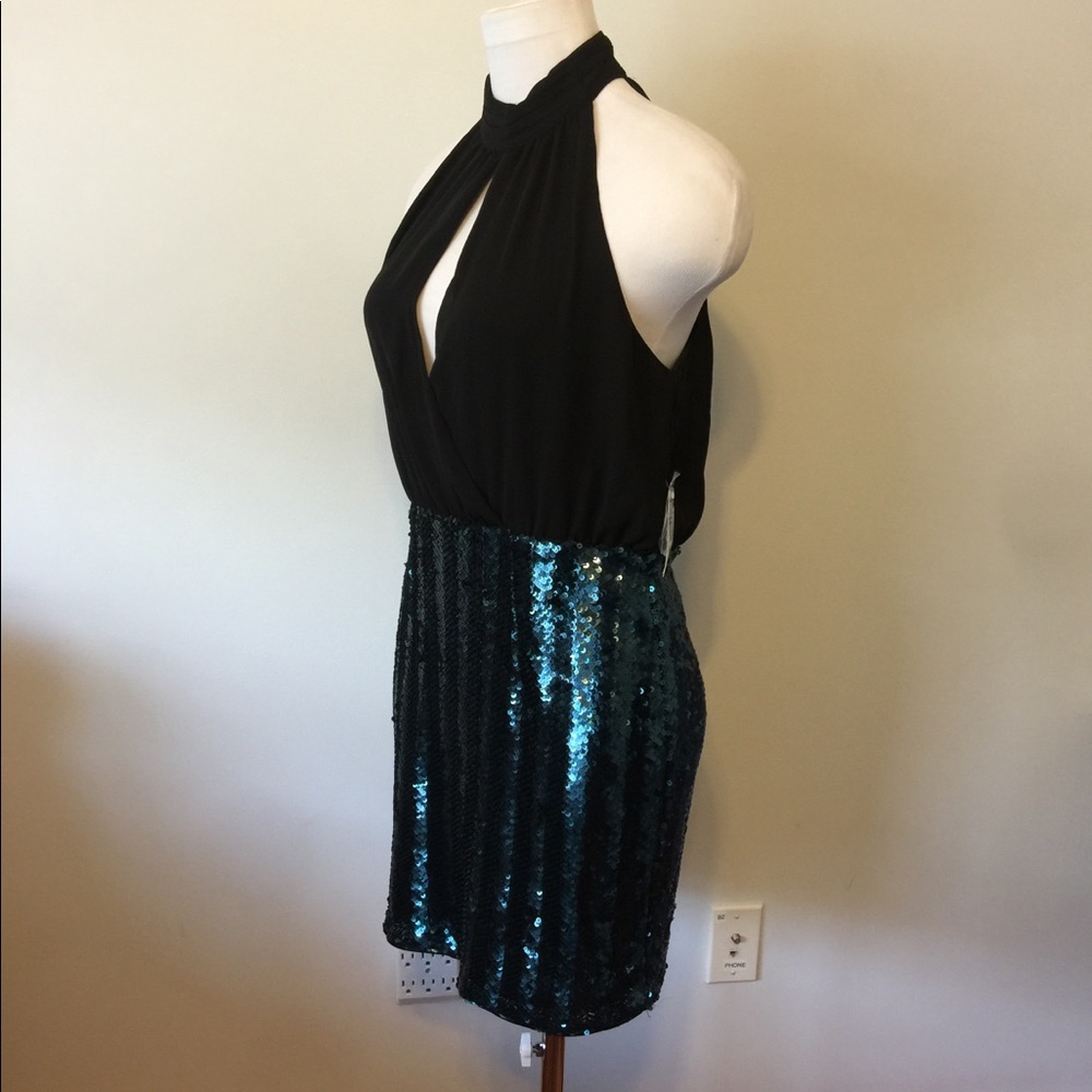 New $20 black and teal sequin dress